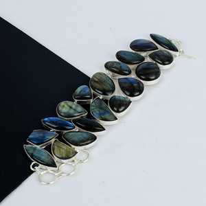 Bracelet à breloques en argent sterling 925 fait main avec pierre précieuse naturelle labradorite, style vintage, certifié par un tiers, cadeaux d'amour - Product Image 4
