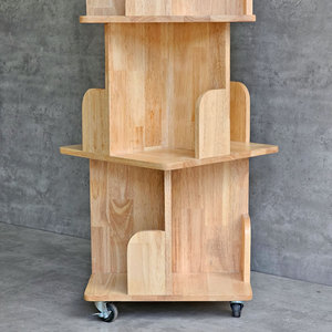 KS68189 Natural Wood 3-Tier Mobile Bookshelf Standing Type Office <b>Organizer</b> - Product Image 5