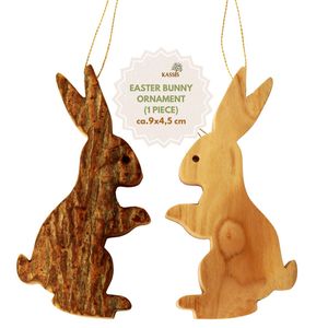 Décoration de Pâques suspendue : Lapin de Pâques en bois d'olivier avec écorce - Product Image 1