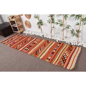 2.7x9.4 ft Turkish <b>Runner</b> <b>Rug</b>, Vintage Orange Camouflage <b>Rug</b> - Product Image 2