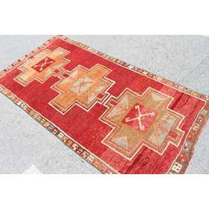 Tapis turc 4,2 x 7,9 pieds, tapis rouge uni en laine - Product Image 3