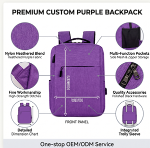 Sac à dos professionnel personnalisé, minimaliste, violet, avec port USB pour ordinateur portable, compartiment fin pour ordinateur, pour le bureau - Product Image 2