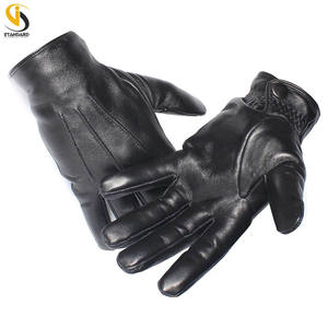 Guantes de Montar a Caballo de Cuero Genuino con Pantalla Táctil para Invierno, Forro de Lana de Oveja Real Negra, Cálidos para Uso Diario con Logotipo Personalizado - Product Image 2