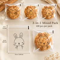 Sacs OPP autocollants imprimés à motifs animaux pour la vente en gros, pour le pain grillé, les biscuits, les produits de boulangerie, et l'emballage de cadeaux de fêtes