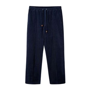 Anti-wrinkle <b>Man</b> <b>Trouser</b> Plain Dyed <b>Elastic</b>-waist Navy Corduroy Pants With, Zippered Side Pocket, Crafted From Plush 100% Cotton - Product Image 1