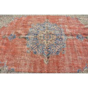 Tapis Oriental Rouge Bleu Vintage Turc 7.1X10.5 ft Tissage Plat Patchwork Motif Laine Latex pour Décorations de Couloir de Salon - Product Image 5