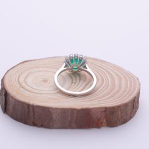 IGI Certified Round Cut Emerald Halo Diamond Ring in 14K White / Rose & Yellow Gold - Product Image 4