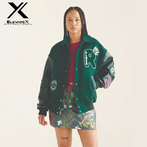 Custom Plus Size Women's Winter <b>Quilted</b> Varsity Jacket 100% Wool Windproof Ribbed Color Block Printed Fabric Embroidered Cotton - Product Image 1