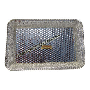 Venta al por mayor de metal árabe artesanía hogar decorativo de lujo plateado de metal hierro fruta merienda y bandeja para servir comida - Product Image 3