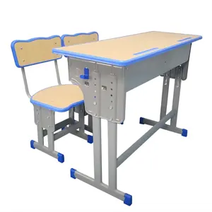 Pas cher Double élémentaire ergonomique confortable moyen haut siège pour enfants table bureau et chaise ensembles scolaires avec rangement
