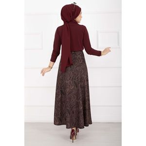 Burgundy Satin for Scuba <b>Skirt</b> Shawl Pattern XS Knee-Length Empire Waistline Breathable Soft Spandex Nylon Decorated Ruffles - Product Image 5