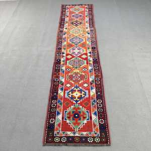 Turkish Herki <b>Runner</b> Rug 2.5x10.6 ft (75x323 cm), Vintage <b>Red</b> Floral Rug - Product Image 1
