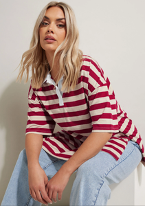 Moda 100% algodón puro Mujer personalizado rayas Rugby cuello Camiseta estilo Casual talla grande Pacas De Ropa a granel Bangladesh - Product Image 3