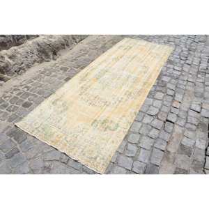 พรมขนสัตว์ตุรกีวินเทจ9.8ft 3.7 x ลวดลายปะต่อสีเหลืองสีเขียวสานแบนด้วยยางรองสำหรับห้องนั่งเล่นตกแต่งห้องโถง - Product Image 2