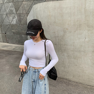 OEM Logo personnalisé femmes col rond recadrée t-shirts filles manches longues mince t-shirt basique sexy crop tops pour femme - Product Image 3