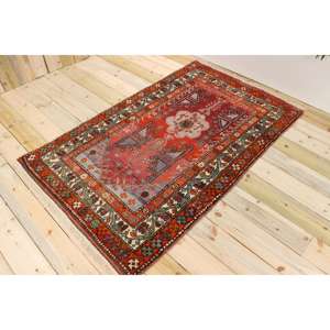 Tapis turc vintage, tapis de 3,6 x 5,9 pieds, tapis rayé rouge et gris - Product Image 1