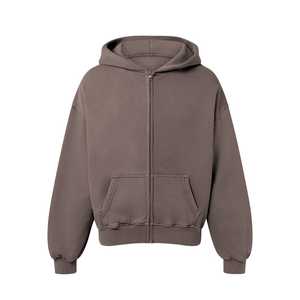 Sweat à capuche zippé streetwear en coton de haute qualité, broderie personnalisée, coupe courte à épaules tombantes, coupe ample et épaisse, anti-rétrécissement, style urbain - Product Image 5