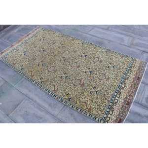 Alfombra Turca, Alfombra Vintage de 3.5x7.3 pies, Alfombra de Lana Azul - Product Image 2