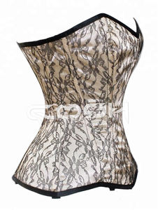 Corset beige à baleines en acier avec superposition de dentelle noire, corset tendance - Product Image 4