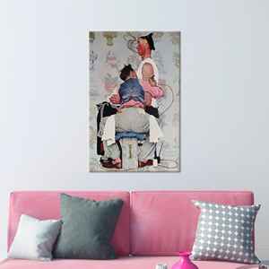 Impresión en vidrio de arte de un artista tatuador de Norman Rockwell - Obra de arte impresa en lienzo, enrollada en lienzo tipo galería - Product Image 1