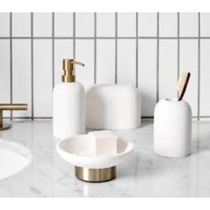 Ensemble de salle de bain contemporain en résine effet marbre sable et porte-brosse à dents au tarif le plus bas - Product Image 5