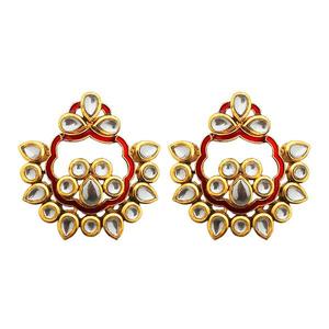 Kriaa สีแดง meenakari kundan โคมระย้าต่างหูแฟชั่น dangler กับงาน kundan ที่ซับซ้อน - Product Image 1