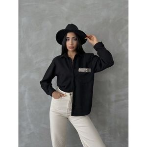 Camisa de Manga Larga con Botones para Mujer, Estilo Gamuza Negra, Poliéster y Elastano, para Venta al Por Mayor, Corte Regular, Marca TOPSHOW - Product Image 4