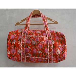 Indian Hand Block Print Boho Quilted Cotton Duffle <b>Bag</b> Floral Travel <b>Weekender</b> Lightweight Luxury Shoulder <b>Bag</b> <b>for</b> <b>Women</b> - Product Image 3