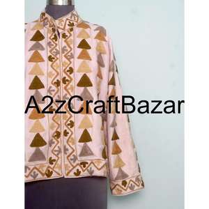 Veste en velours dessinée à la main, 100% coton, tissu tricoté, motif floral brodé, écologique, respirant, pour filles - Product Image 3