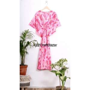 Caftán Moderno de Algodón para Mujer, Diseño Indio, Estampado Floral, Ajustado, Cintura Natural, Bolsillos, Ecológico, Lavable - Product Image 4