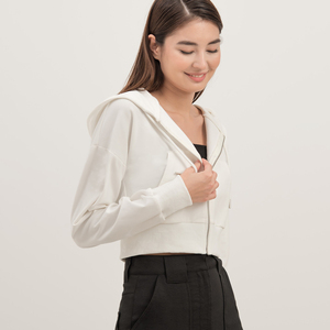 Women Cotton Fleece <b>Zip</b> <b>Up</b> <b>Crop</b> Hoodie Casual Sweatshirt Custom Logo Streetwear OEM Apparel Supplier - Product Image 4