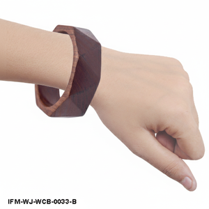 Handcrafted Geometric <b>Wooden</b> <b>Bangle</b> Bracelet Natural Dark Wood Hexagonal Chunky Statement Jewelry Boho Curved Wood Wristlet - Product Image 6
