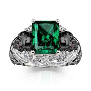 Jeulia Intricate Beauty Skull Butterfly Design <b>Emerald</b> Cut Sterling <b>Silver</b> Fashion <b>Ring</b> - Product Image 3