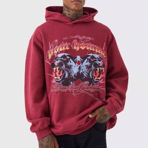 เสื้อฮู้ดสำหรับผู้ชายฤดูใบไม้ร่วงผ้าฟลีซย้อมสีล้วนระบายอากาศได้ดีปักโลโก้ไซส์ใหญ่พิเศษ - Product Image 1