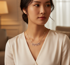 Gold Diamond Pendant Necklace with Teardrop & Round Stones Elegant <b>Bridal</b> Wedding Jewelry - Product Image 3