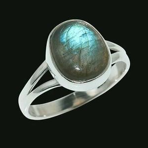 Bague en argent 925 avec labradorite naturelle, pierre ovale, cadeau pour elle, bague d'anniversaire - Product Image 1