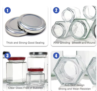 Bocaux en verre hexagonaux de haute qualité pour la nourriture pour bébés, bricolage, épices magnétiques, artisanat, mise en conserve