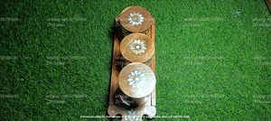 Juego de tarros acrílicos Premium Ramadan Kareem con bandeja de nácar y tapa con incrustaciones de madera, vajilla clásica de 150ml de capacidad - Product Image 2