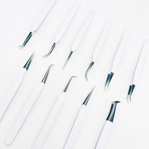 Pince à cils enduite de poudre blanche haute assurance Logo personnalisé Pointe en fibre d'experts en cils en acier inoxydable - Product Image 3