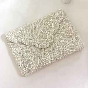 Bolsa de Mano Personalizada con Cuentas de Vidrio, Color Personalizado, Regalo de Dama de Honor para Boda, Diseño Floral Azul, Modelo Ms-wc-001, Artesanía MS - Product Image 6