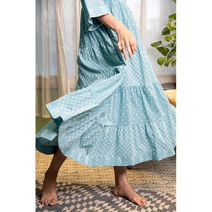 DAISY elegante Vintage Floral Polvo azul ODM vestido informal primavera otoño cremallera volante decoración para fiestas de día y Club - Product Image 6