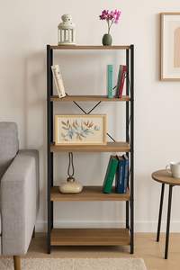 5-<b>Shelf</b> Wooden Bookcase with Metal Body Home or Office Decorative File Shelving System - Product Image 3