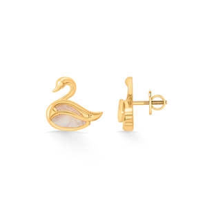Gold Plated Moon Swan <b>Pearl</b> Stud <b>Earrings</b> - Product Image 5