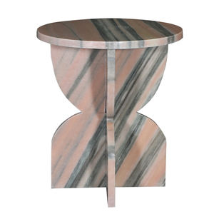 โต๊ะข้างเตียงทันสมัย ทำด้วยมือ พร้อมฐานประติมากรรมศิลปะ หินอ่อนสีชมพู เฟอร์นิเจอร์หรูหราสำหรับห้องนั่งเล่นและห้องนอน - Product Image 4