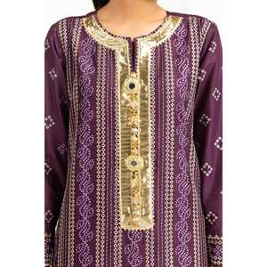 Ensemble élégant 3 pièces pour femme IUSTKSD-724, imprimé doré, en tissu lawn, avec détails brodés - Product Image 2