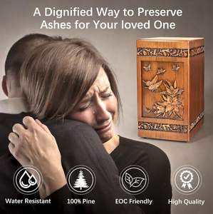 Handmade Urns ไม้สําหรับเถ้ามนุษย์ชายหญิงแกะสลักผีเสื้อกล่องฝังศพตกแต่ง Urn ฝัง - Product Image 5