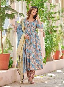 New Designer Pure Cotton Alia Cut <b>Kurti</b> with Embroidery Sikvans Work Ready Made <b>Kurti</b> Set for Women - Product Image 3