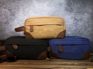 Premium Leather Canvas Toiletry <b>Bag</b> Travel Men <b>Wash</b> Grooming Cosmetic Dopp Kit Shaving Organizer TDB-0115 - Product Image 5