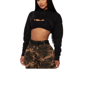 Sweat-shirt à capuche court pour dames Sweat à capuche en coton éponge avec logo personnalisé Fabrication directe en usine Top à capuche pour femmes de BD - Product Image 3