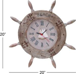Reloj de pared de madera con forma de timón de barco, decoración náutica marítima, antiguo, de madera premium, para montar en la pared. - Product Image 2